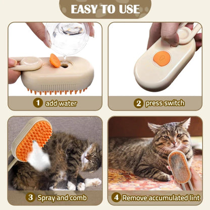 3-in-1 Steam Brush for Cats & Dogs – Electric Grooming Glove