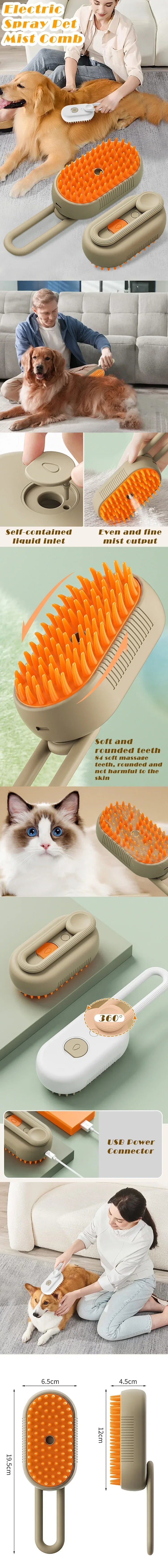 3-in-1 Steam Brush for Cats & Dogs – Electric Grooming Glove