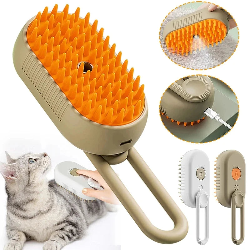 3-in-1 Steam Brush for Cats & Dogs – Electric Grooming Glove